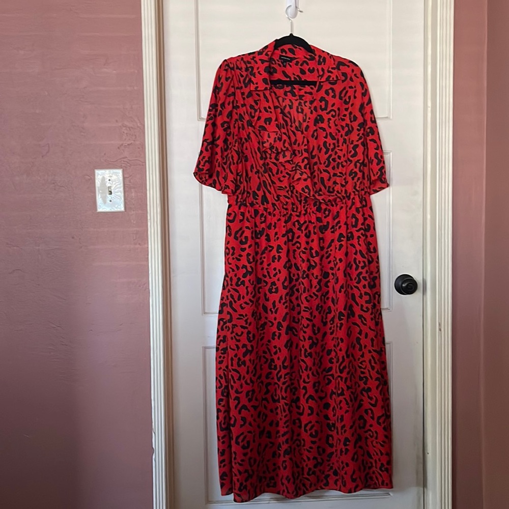 Red with black leopard dress
